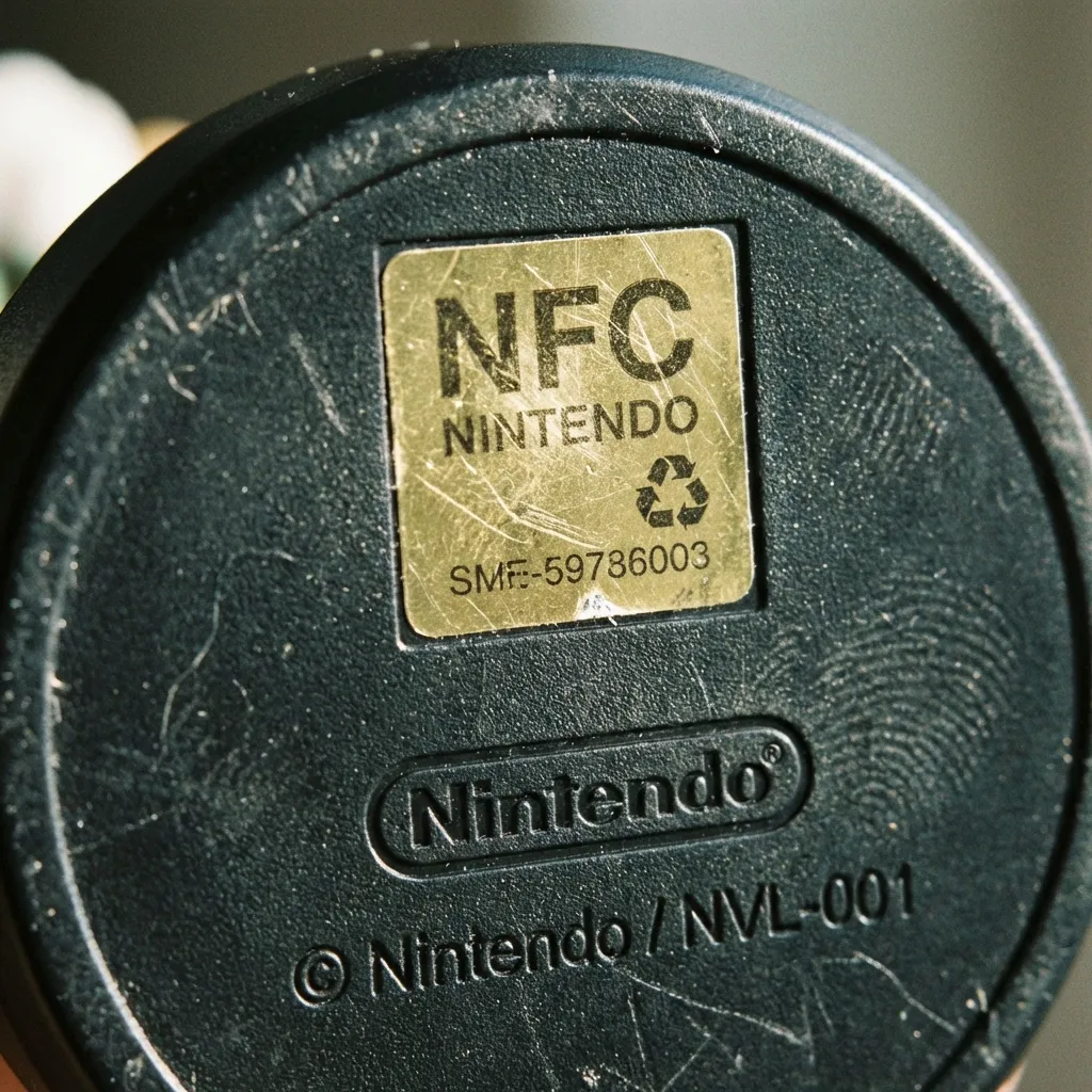 Macro shot of Amiibo base showing the NFC chip location and Nintendo engraving