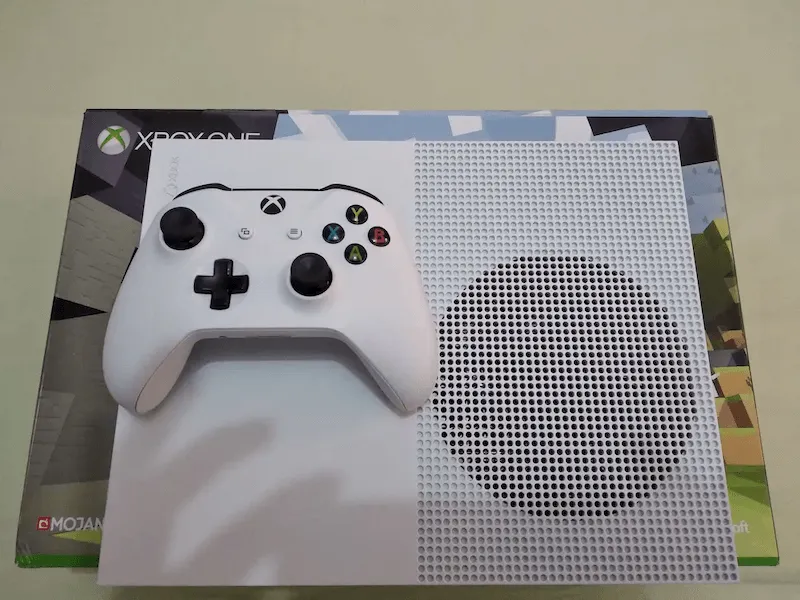 A clean, complete Xbox One S package ready for the pawn shop.